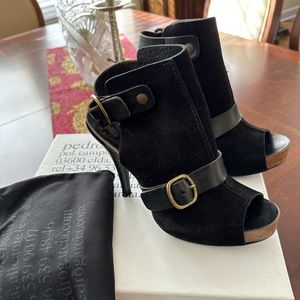 Pedro Garcia Luna Mid-heel Slingback Black suede Womens Sandal EU Size 38